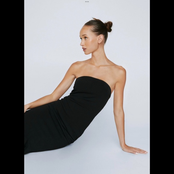 Nasty Gal Petite Fishtail Bandeau Midi Dress Black Striking! USA Sz 6 - Picture 3 of 4